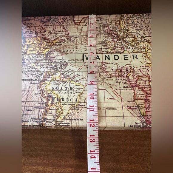 Vintage Style World Map Canvas Art “wander” in scrabble letters - Picture 3 of 3
